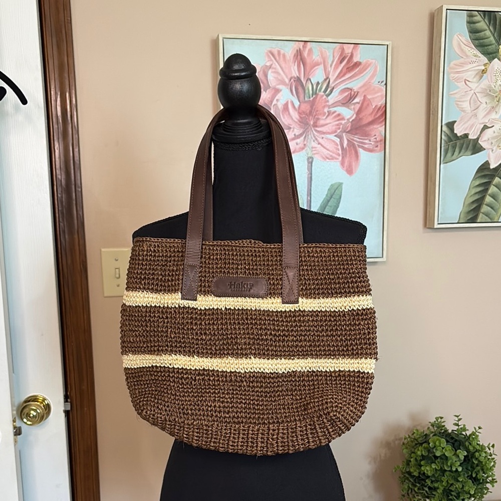 NWT Haku handmade Brown and Cream Woven Tote Bag